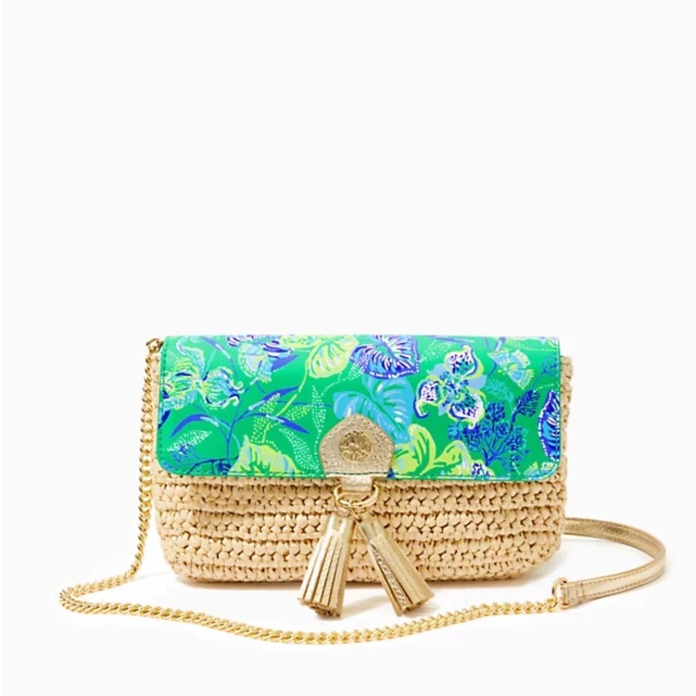 NWT Lilly Pulitzer Crossbody Straw Clutch In A Flutter Vibrant Coastal Garden